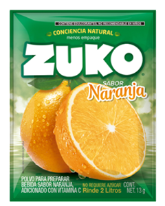 Refresco en polvo 2L de Naranja 8 sobres x 13g ZUKO