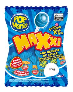 Chupete Pop Mania Maxxi Frambuesa 12 Bolsas X 24 Chupetes X 28 G Riclan