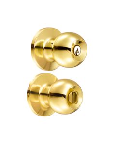 Pomo Tubular Bola p/ Recamara Laton Brillante Llave Estandar Blister Lock