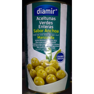 Aceituna Manzanilla Sabor Anchoa calibre 200/220 esc.2.5kg neto4.1 kg DIAMIR