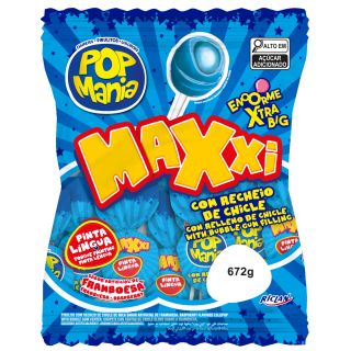 Chupete Pop Mania Maxxi Frambuesa 12 Bolsas X 24 Chupetes X 28 G Riclan