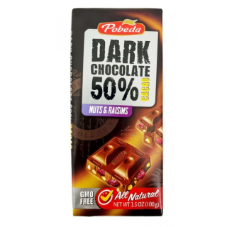 Tableta Chocolate Negro c/nueces pasas 50% Cacao 100G Pobeda